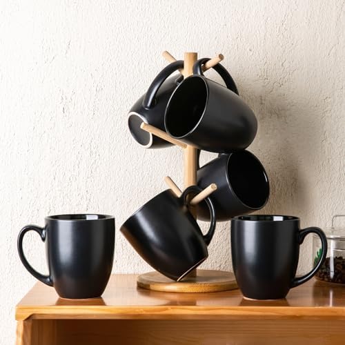 AmorArc 16 oz Coffee Mugs Set of 6, Large Ceramic Matte Black Coffee Cups - Image 6