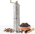Handmade Turkish Pepper & Coffee Grinder, Refillable Turkish Spice Mill with Adjustable Coarseness, Manual Coffee Mill with Handle, Coffee Grinder Metal with Hand Crank 22 cm-8.66 inch (Silver) by Glios