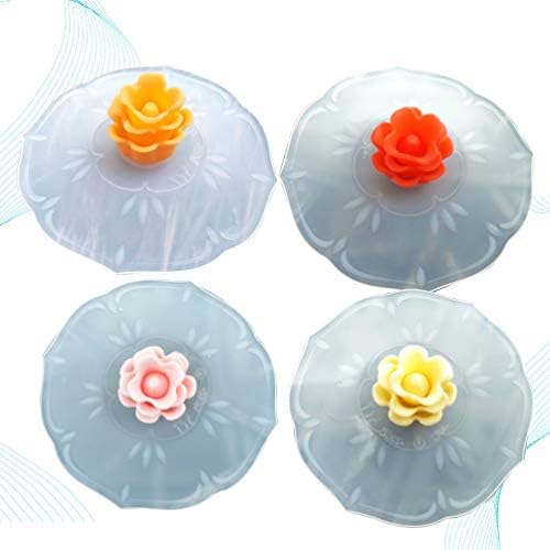 Hemoton Food Grade Silicone Cup Lids 8pcs Rose Flower Mug Covers Leakproof Cup Cover Airtight Seal Drink Cup Cover Hot Cup Lids for Coffee Tea Random Color - Image 2
