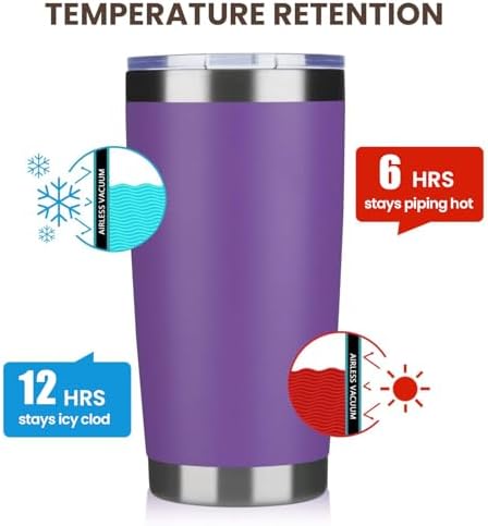 MEWAY 20oz Tumbler 4 Pack Double Wall Vacuum Insulated Travel Mug Bulk, Stainless Steel Tumblers with Lid and Straw, Durable Powder Coated Coffee Cups for Cold & Hot Drinks (Purple, 4) - Image 6