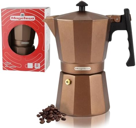 Magefesa Jamaica Brown Stovetop Espresso Maker, 9-Cup (15 oz) Italian Moka Pot for Cuban Coffee, Extra-Thick Aluminum, Induction-Compatible, Heat-Resistant Handle by Magefesa