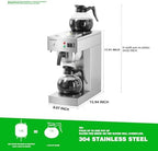 NUPANT 12-Cup Commercial Coffee Maker with Water Line 1.8L Auto-Filling Drip Coffee Maker Machine with 2 Glass Carafes and 2 Warmers Stainless Steel Pour over Coffee Brewer for Restaurant Office cafe - Image 4