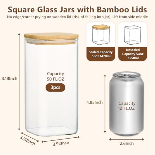 KEYWING 50oz Glass Storage Containers with Airtight Lids for Pantry, 3 Pack - Image 2