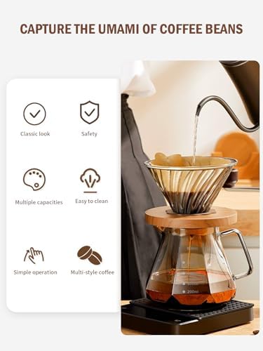 Hand Brewed Glass Coffee Pot with Cover, 400ml / 600ml Glass Pour Over Coffee Maker, Glass Pour Over Coffee Maker with Coffee Dripper for Home, Office (400ml) - Image 4