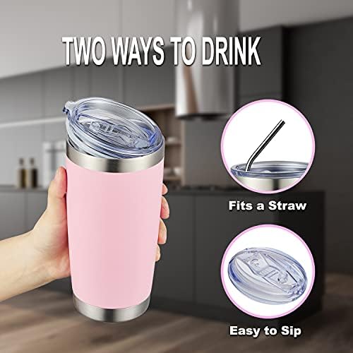 COMOOO 20oz 8 Pack Tumbler Double Wall Vacuum Insulated Coffee Travel Mug Stainless Steel Tumbler Bulk with Lid and Straw Insulated Coffee Cup for Cold & Hot Drinks (Pink, 8 Pack) - Image 4