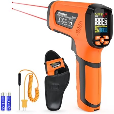 Infrared Thermometer Temperature Gun, -40℉-3632℉, High Temp Thermometer with Thermocouple Probe, Non-Contact 50:1 Pyrometer Dual Laser Thermometer Gun for Engine, Kiln, Forging, Industrial by TEMIRUP