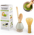 4 Piece Matcha Japanese Ceremony Set, Resin Matcha Whisk, Bamboo Spoon, Bamboo Scoop, Whisk Stand, Perfect Set for Preparing, Yellow - Grid Green by Unknown