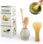 4 Piece Matcha Japanese Ceremony Set, Resin Matcha Whisk, Bamboo Spoon, Bamboo Scoop, Whisk Stand, Perfect Set for Preparing, Yellow - Grid Green by Unknown