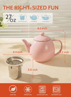 Sweese Porcelain Teapot 27 oz with Infuser for Loose Leaf Tea, Pink - Image 3