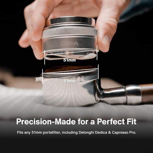 CREMA Coffee Products 51mm Hand Tamper & Coffee Distributor for Delonghi | Compatible w/any 51mm | Double-Sided, Adjustable Depth Tool | Durable 304 Stainless Steel | Silver - Image 2