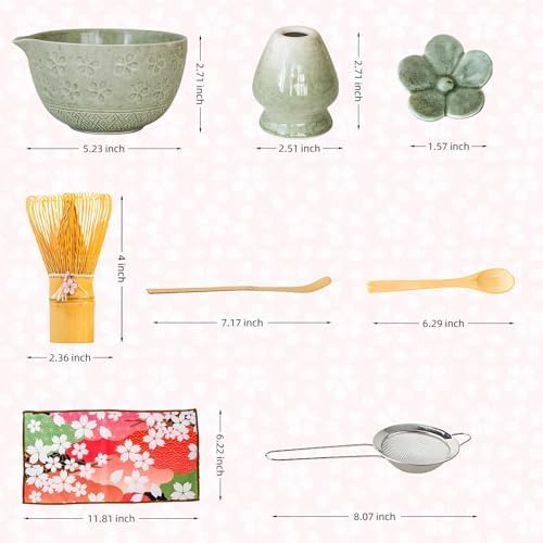7-Piece Ceramic Matcha Set with Spout Bowl & Chasen Holder – Handcrafted Kiln Legacy Design, Smooth-Flow Falcon Beak & Flat Stable Base, Prevents Whisk Damage, Complete Kit for Tea Ceremony（Matcha ） - Image 2