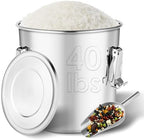 304 Stainless Steel Food Containers with Lids,21L/40LBS Airtight Food Storage Containers with Lock Clips for Flour Rice Sugar Coffee Bean,Stainless Steel Food Storage Containers for Kitchen by Unknown