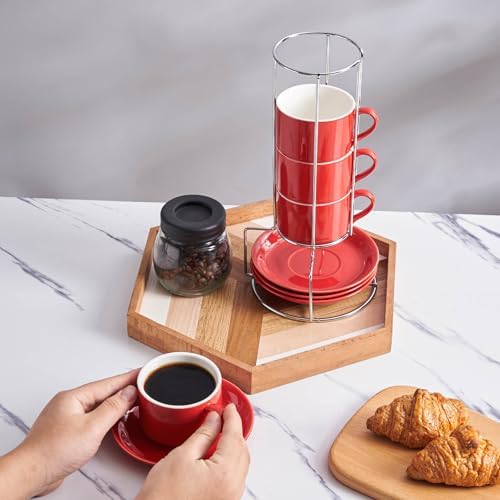 8 Ounce Stackable Cappuccino Cups with Saucers and Metal Stand - Image 5