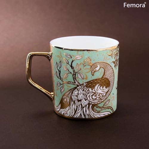 Femora Handcrafted Ceramic Coffee Mugs Indian Golden Tea Cups Set of 6 (6 oz), Cappuccino Cups, Coffee Cups, White Tea Cup Set, British Coffee Cups, Porcelain Tea Set, Latte Cups, Espresso Mug. - Image 7