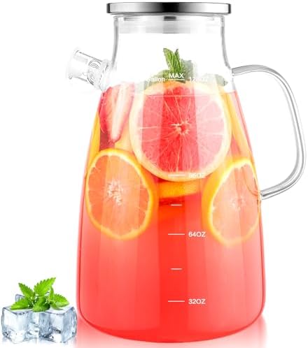 1 Gallon 128oz Glass Pitcher,Water Pitcher with Full Seal Lid and Spout, Glass Carafe for Hot/Cold Drink, Water Jug for Iced Tea, Coffee, Juice, Milk, Beverage by Aofmee