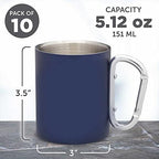 DISCOUNT PROMOS Stainless Steel Mugs with Carabiner Handle 10 oz. Set of 10, Bulk Pack - Perfect for Coffee, Soda, Other Hot & Cold Beverages - Navy Blue - Image 5