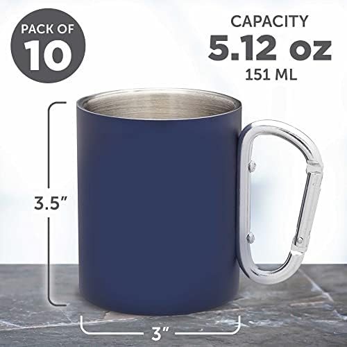 DISCOUNT PROMOS Stainless Steel Mugs with Carabiner Handle 10 oz. Set of 10, Bulk Pack - Perfect for Coffee, Soda, Other Hot & Cold Beverages - Navy Blue - Image 5