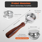 Premium 58mm Triple-Ear Bottomless Portafilter Kit – Includes Stainless Steel Basket, Fits for CASABREWS/Electactic/Kismile Machines, Ergonomic Wood Handle for Comfort - Image 3