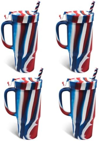 Silipint 32oz Silicone Tumbler with Handle Flip Lid and Straw – BPA-Free Non-Toxic Unbreakable Freezer Microwave Dishwasher Safe Tumbler – Perfect for Tea Cold Water Smoothies Pack of 4 by Silipint