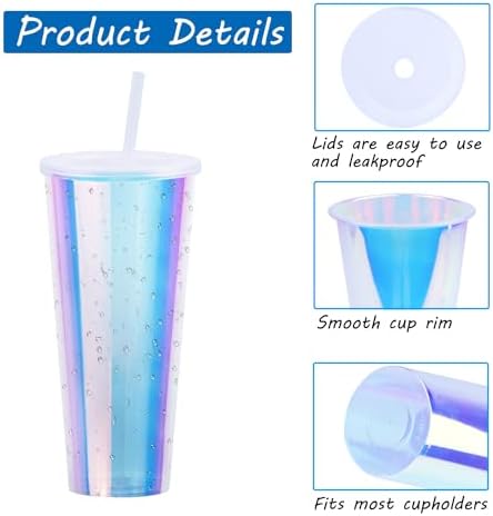 30 Pack Iridescent Plastic Cups with Lids and Straws, 24oz Cups - Image 2