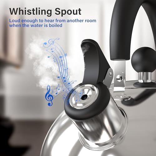 Whistling Stovetop Tea Kettle, 3.2 Quart Stainless Steel Teapot with Cool Touch Ergonomic Handle, Hot Water Fast to Boil, Silver - Image 3