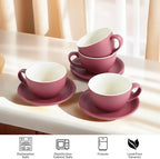 Yundu Matte Purple Cappuccino Cups Set of 4-10oz Ceramic Latte Mugs with Saucers, Elegant Espresso Cups for Coffee & Tea - Image 3