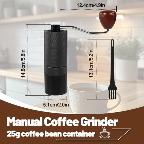 Manual Coffee Grinder Detachable Stainless Steel Conical Burr Aluminum Coffee Bean Grinder Black with 2 Cup Stovetop Espresso Maker Stainless Steel Moka Pot Stove Top Percolator Italian Coffee - Image 2
