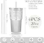 KEMORELA 20oz Ribbed&Floral Iced Coffee Cups with Lids, Reusable Glass Cups - Image 2