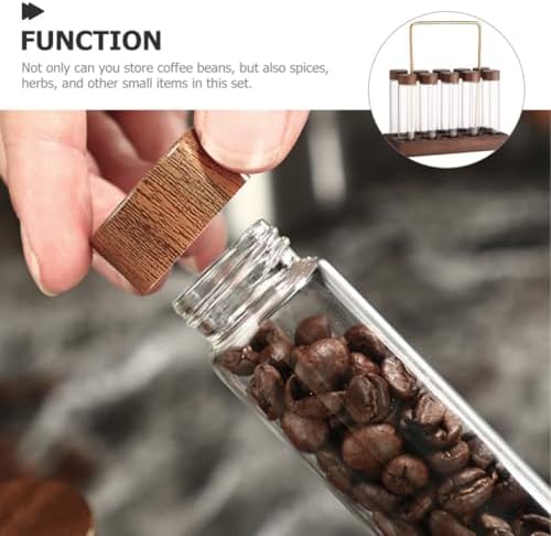 MAGICLULU Glass Coffee Bean Storage Tube with Airtight Lid Wooden Stand - Image 3