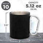 DISCOUNT PROMOS Stainless Steel Mugs with Carabiner Handle 10 oz. Set of 10, Bulk Pack - Perfect for Coffee, Soda, Other Hot & Cold Beverages - Black - Image 5