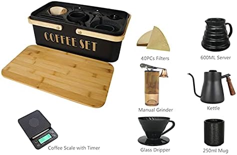 SOTECH Pour Over Coffee Maker Set Coffee Kettle Scale Ceramic Server Ceramic Dripping Cup Bean Grinder Filter Paper Ceramic Cup ALL in 1 Portable Metal Box for Traveling - Image 6