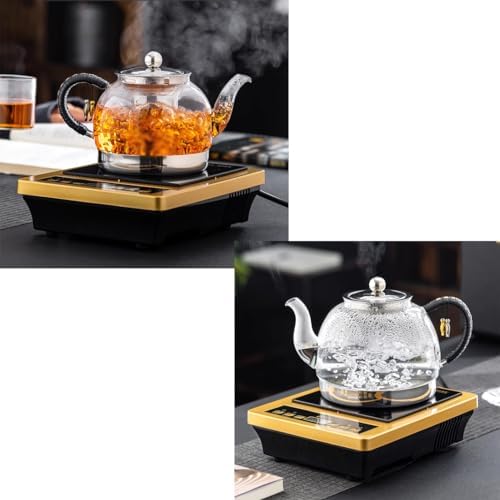 Induction Cooker Special Glass Teapot With Cool Handle, Heat Resistant Borosilicate Glass Teapot With Stainless Steel Inner Filter,tea Kettle Stovetop Glass Flower T A-1.4L - Image 6
