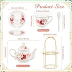 Zhehao 20 Pcs Porcelain Tea Set for Adult, with Metal Holder, Grace - Image 2