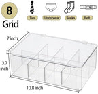 ZEXALOR Plastic Clear Storage Containers, Set of 2 Tea Bag Organizer Boxes 8 Compartments with Lids, Underwear Tie Drawer Organizer, Dresser Organizer (10.8×7×3.7") - Image 2