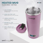 SmrtMugg GO Heated Coffee Mug, Travel Mug, 13.5 OZ. Smart Mug, Battery Powered Heated Coffee Mug, Great for Coffee and Tea, Snap on Magnetic Charging Cord, Adjustable Temperature (Lilac) - Image 3
