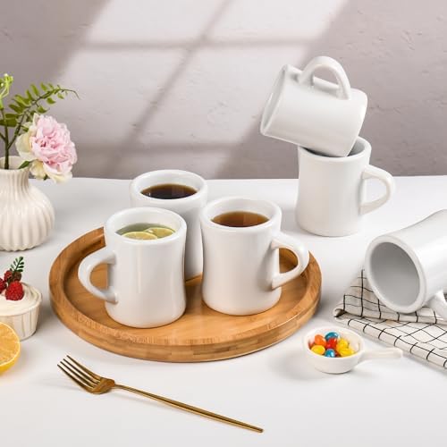 BYCNZB 11oz Ceramic Coffee Mug set Stoneware Coffee Cups Set for Restaurant, Diner, Farmhouse, Coffee Shop, Home set of 6 (white) - Image 6