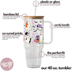 Halloween Ghost Holding Books 40oz Glass Tumbler with Handle, Lid and Straw - Image 3