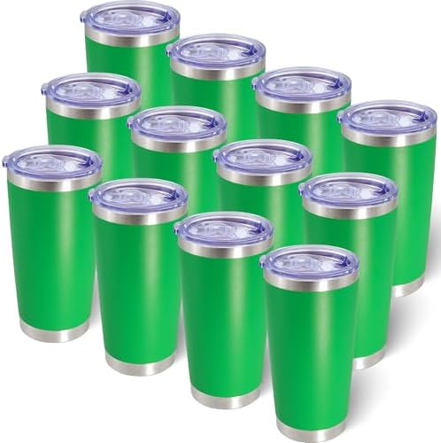 20oz Tumbler with Lid Stainless Steel Tumblers Insulated Mug Green 12P by AIANJI