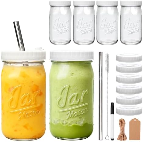 Mapoxy 32oz Mason Jars Cups with Plastic Lids & Straws 6 Pack by Mapoxy