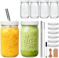 Mapoxy 32oz Mason Jars Cups with Plastic Lids & Straws 6 Pack by Mapoxy