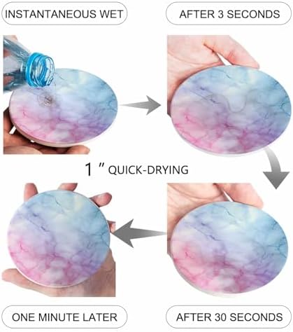 Coaster for Drinks 4 Pack,Natural Marble Agate Stone Texture Absorbent Round Ceramic Stone with Cork Base,Pink Blue Gradient Drink Coaster Cup Mats for Home Dining Coffee Tables - Image 3