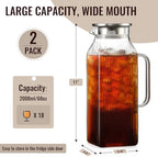 2 Pack 2 Liter/68 oz Square Glass Pitcher with Lid, Classic Stripes Water Pitchers with Handle for Fridge, Large Jug for Iced Tea, Borosilicate Glass Carafe for Hot/Cold Brew Drink, Silver - Image 2