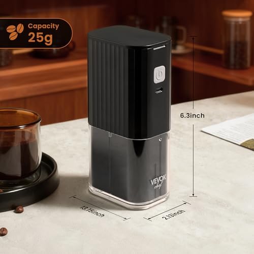 VEVOK CHEF Portable Electric Coffee Grinder,Adjustable Stainless Steel Burr Coffee Bean Mill,One-Button Grinder with USB Rechargeable,Auto‑Stop for Espresso to French Press,for Outdoor Use(Black) - Image 4
