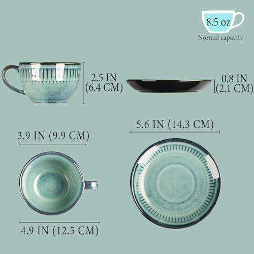 Cappuccino cup with tray, 8.5 oz. Set of 4 Ceramic Coffee Cups and Saucer Set for Latte, latte art cup, suitable for latte/cappuccino/milk/tea - Image 2