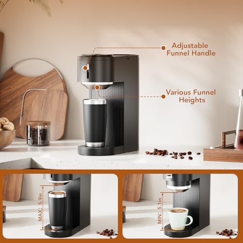 Single Serve Coffee Maker – Brew with Coffee Pods & Grounds, Compatible with Kcup Coffee Pods, Small Sizes Up to 6 8 10 12 14 Oz, 14 Oz Water Reservoir, Easy to Clean for Office Travel Home, Black - Image 3