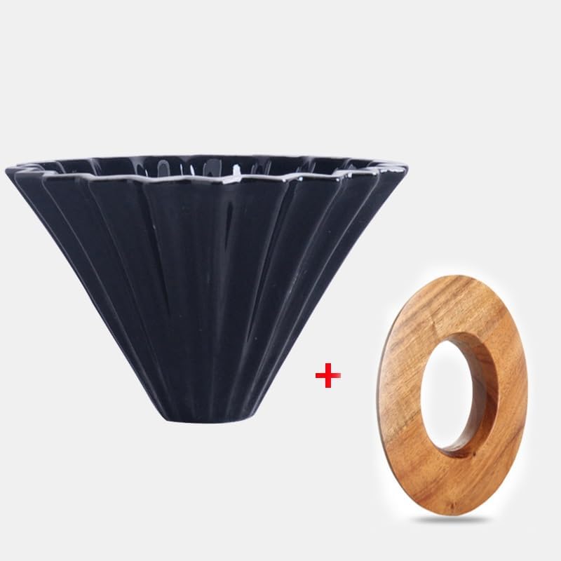 Ceramic Coffee Dripper Pour Over Coffee Maker Handmade Origami Coffee Filter Cup Flower Shape Funnel Drip Cafe Cake Cup Home(Black suit,1-2CUP) - Image 2