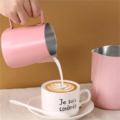 Milk Frother Cup Stainless Steel 350/600ML Coffee Milk Frothing Pitcher Jug 304 Stainless Steel Latte Cup, With Scale Frother Utensils(Orange 350ML 1Pcs) - Image 3