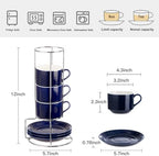 8 Ounce Stackable Cappuccino Cups with Saucers and Metal Stand - Image 2