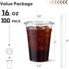 AOZITA 300 Pack - 16 oz Clear Plastic Cups with Lids and Straws, Food Safe Disposable Iced Coffee Cups for Cold Beverages, Smoothies, Iced Coffee, Leak-Proof, BPA-Free - Image 2