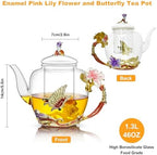 Lily Flower Enamel Glass Teapot - 46oz/1300ml, Floral Teapot With Removable Loose Tea Leaf Infuser - Image 6